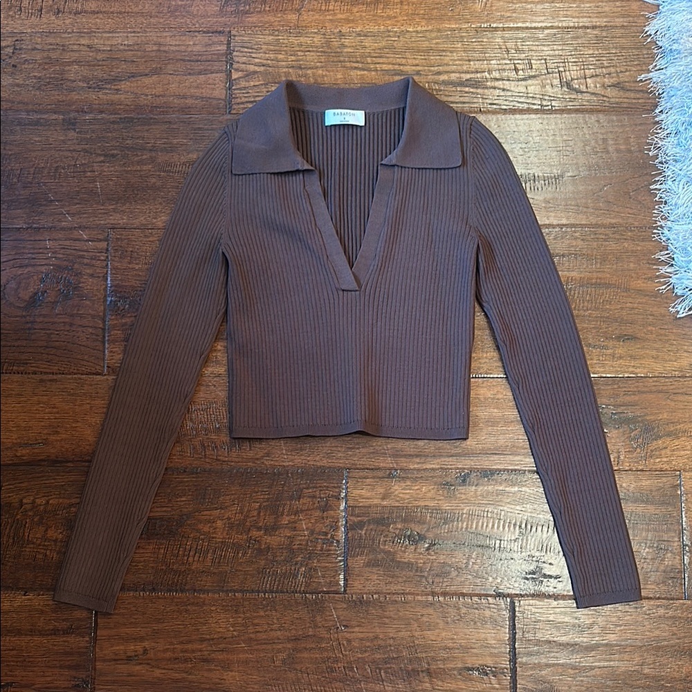 Aritzia Babaton Sculpt Knit Polo Longsleeve Top!